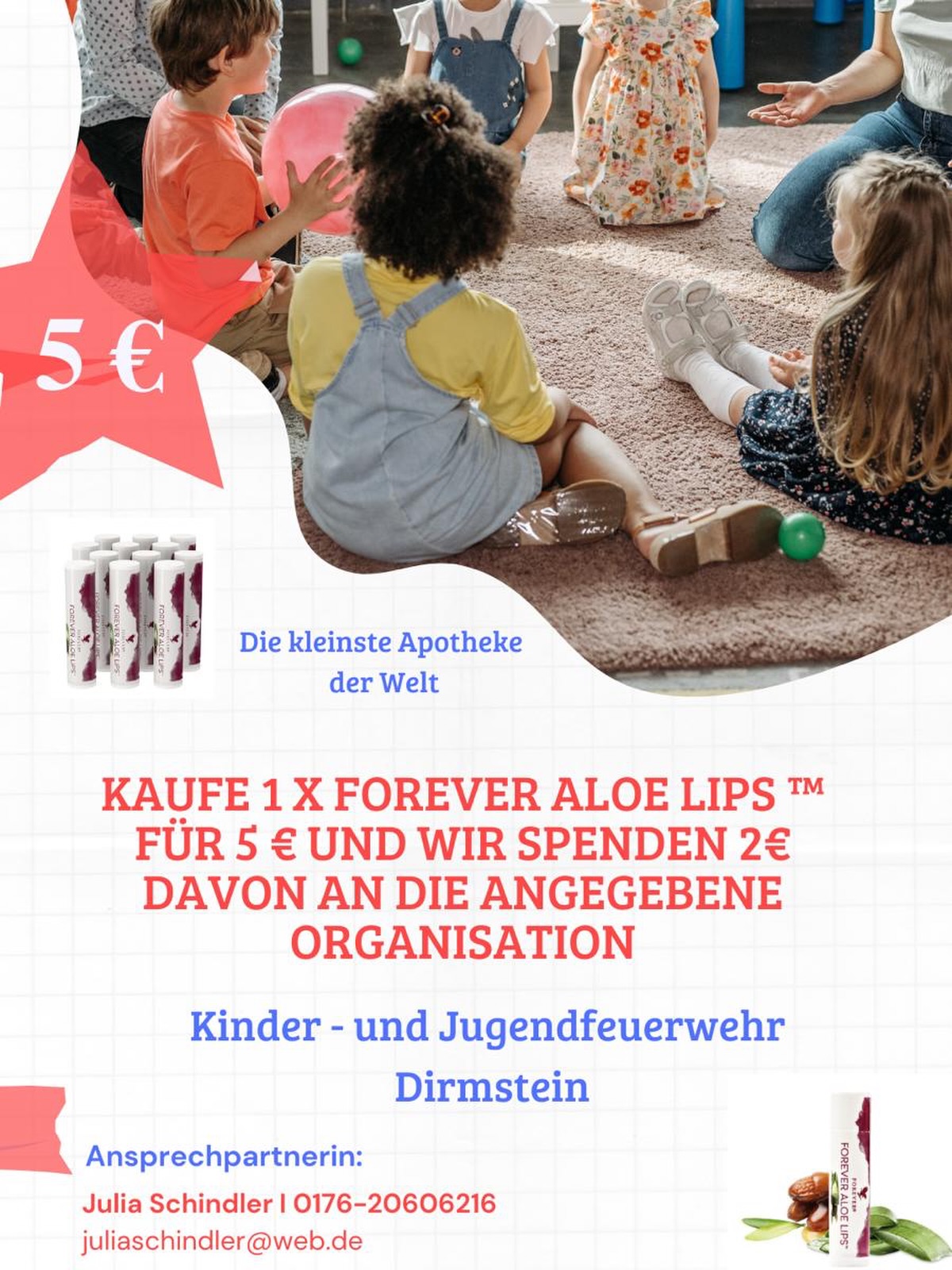 💋❤️ FOREVER LIPS SPENDENAKTION ❤️💋
Kleine Geste – große Wirkung!
Kaufe 1x Forever Aloe Lips™ für 5 € und wir spenden 2 € davon an die
🔥👩🚒 Kinder- und Jugendfeuerwehr Dirmstein 👨🚒🔥
Gemeinsam unterstützen wir unsere Nachwuchsheldinnen und -helden – denn sie sind die Zukunft unserer Feuerwehr! 🚒✨
Mit jedem Lippenpflegestift hilfst du direkt mit. 💚
Die kleinste Apotheke der Welt – jetzt mit der größten Wirkung.
📩 Interesse?
Melde dich gerne bei Julia Schindler
📞 0176-20606216
📧 juliaschindler@web.de
Teilen erwünscht 🙌
Lasst uns gemeinsam etwas bewegen!
#Spendenaktion #ForeverLips #AloeLips #Feuerwehr #Jugendfeuerwehr Dirmstein GemeinsamStark SupportYourLocalHeroes Herzensprojekt